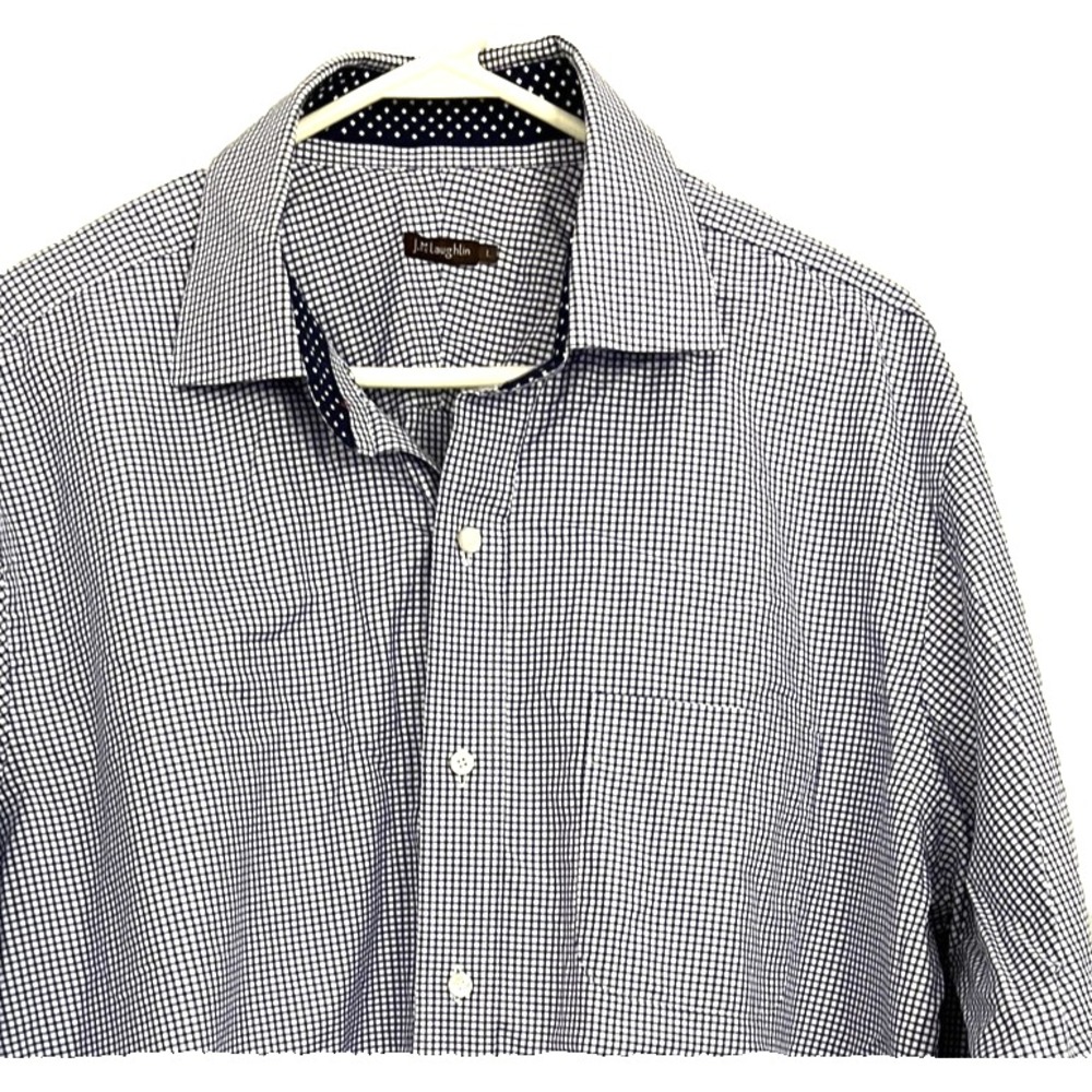 J McLaughlin Shirt Mens Large Blue White Check Button Down Cotton Classic Casual